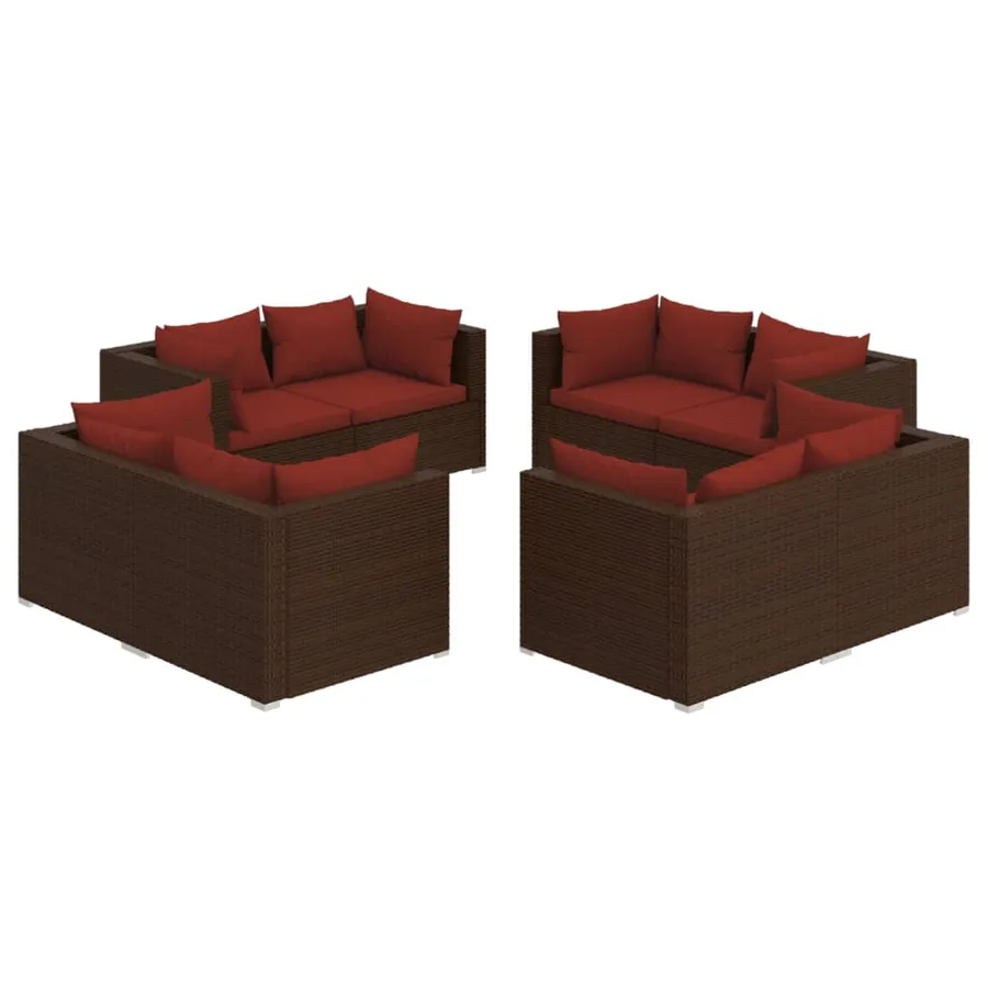 Salon de jardin 8 pcs avec coussins résine tressée marron - 2