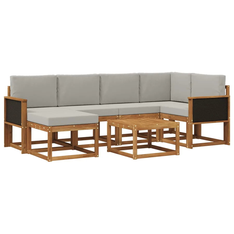 Ensemble de canapés d'extérieur 7 pcs Naturel et gris clair - 2