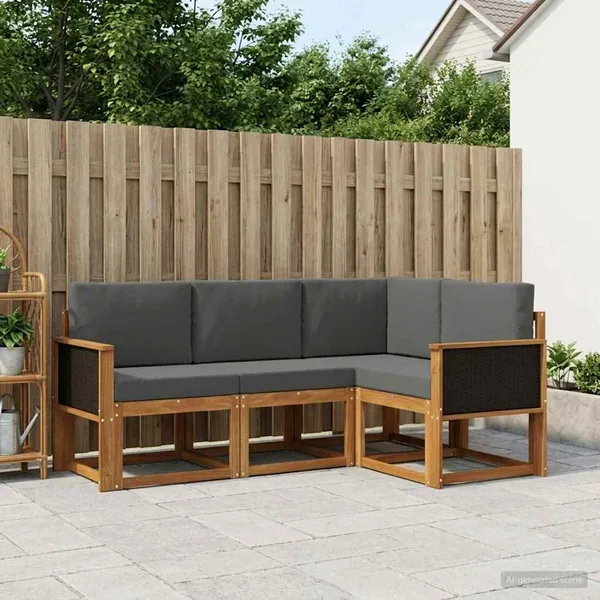 Ensemble de canapés d'extérieur 4 pcs Naturel et Anthracite