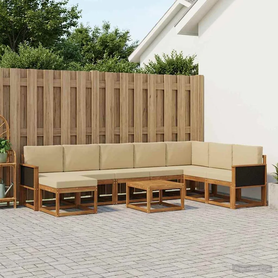 Ensemble de canapés d'extérieur 9 pcs Naturel et Beige