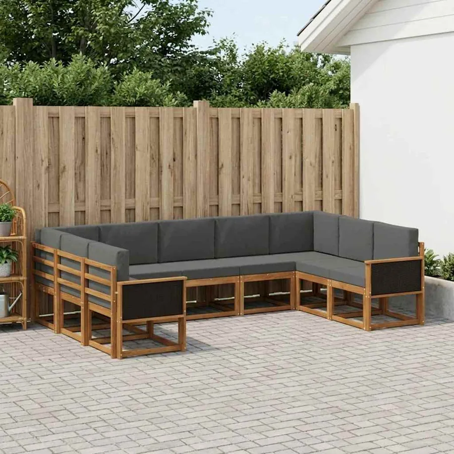 Ensemble de canapés d'extérieur 9 pcs Naturel et Anthracite