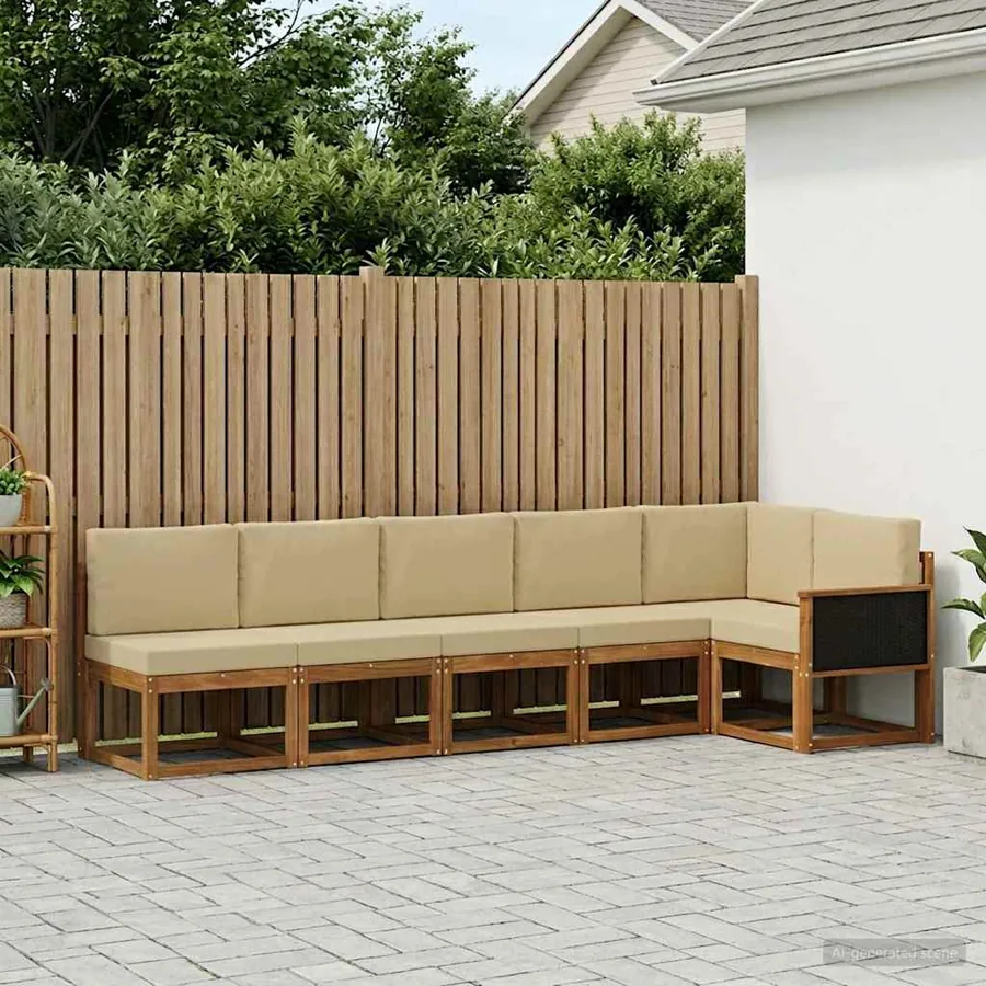 Ensemble de canapés d'extérieur 6 pcs Naturel et Beige