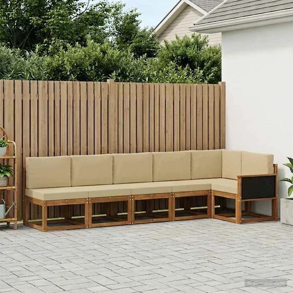 Ensemble de canapés d'extérieur 6 pcs Naturel et Beige