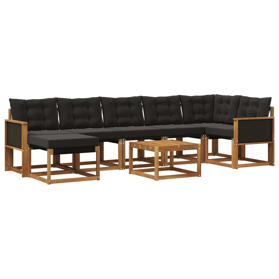 Ensemble de canapés d'extérieur 8 pcs Naturel et noir - 2