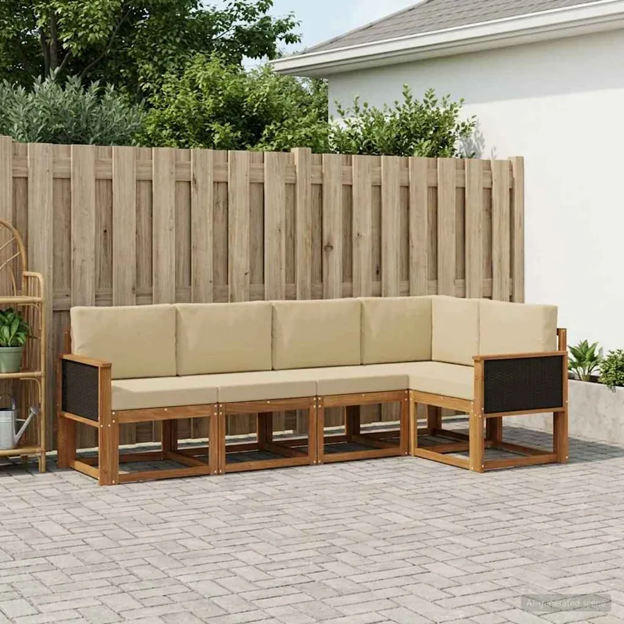 Ensemble de canapés d'extérieur 5 pcs Naturel et Beige