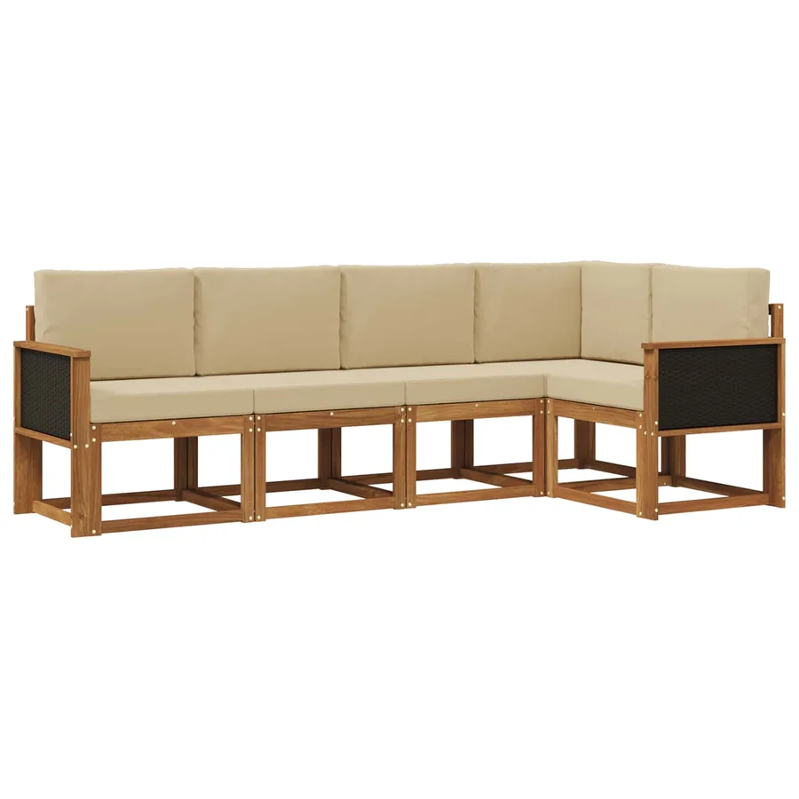 Ensemble de canapés d'extérieur 5 pcs Naturel et Beige - 2