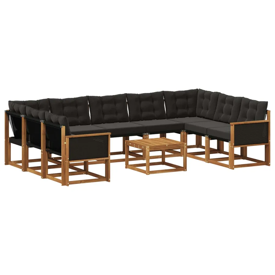 Ensemble de canapés d'extérieur 10 pcs Naturel et noir - 2