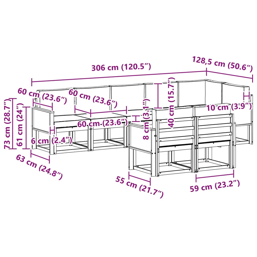 Ensemble de canapés d'extérieur 8 pcs Naturel et Anthracite - 8
