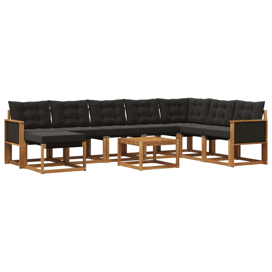 Ensemble de canapés d'extérieur 9 pcs Naturel et noir - 2
