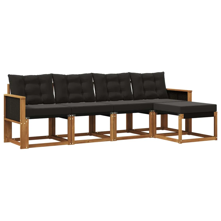 Ensemble de canapés d'extérieur 5 pcs Naturel et noir - 2