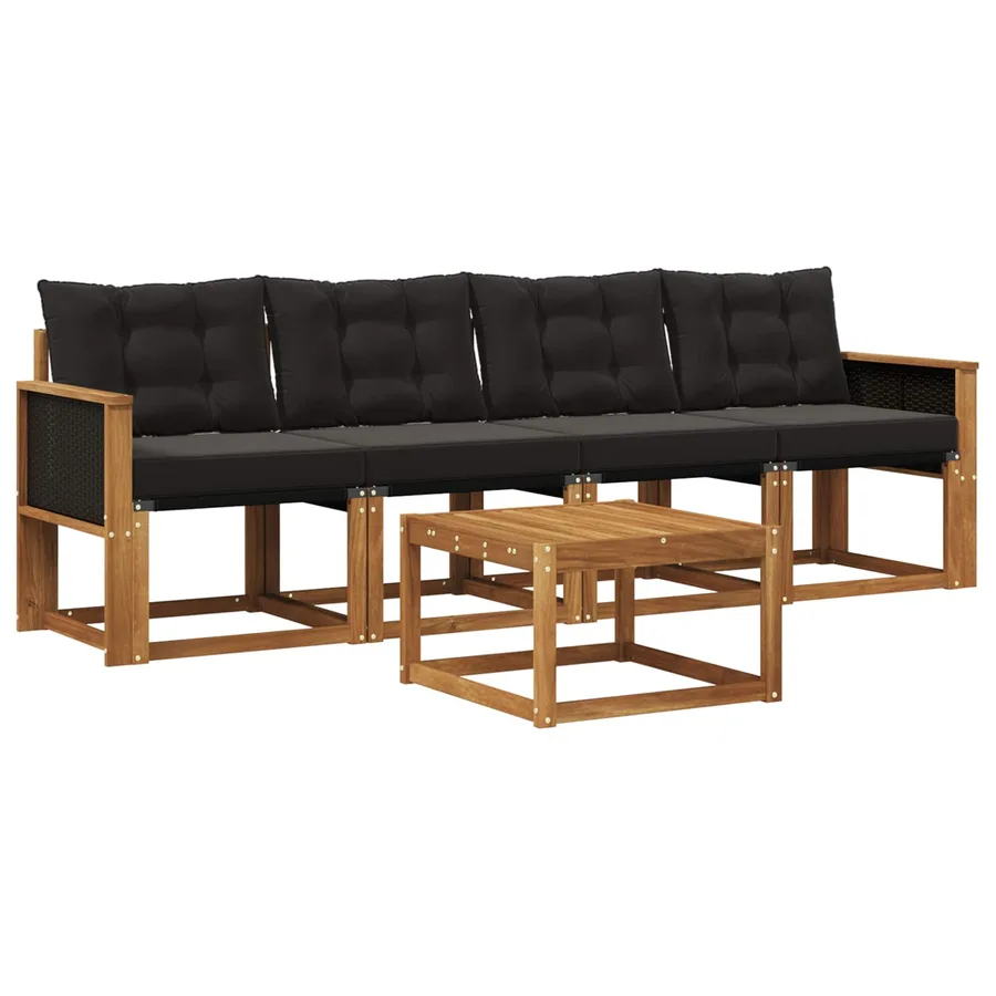 Ensemble de canapés d'extérieur 5 pcs Naturel et noir - 2