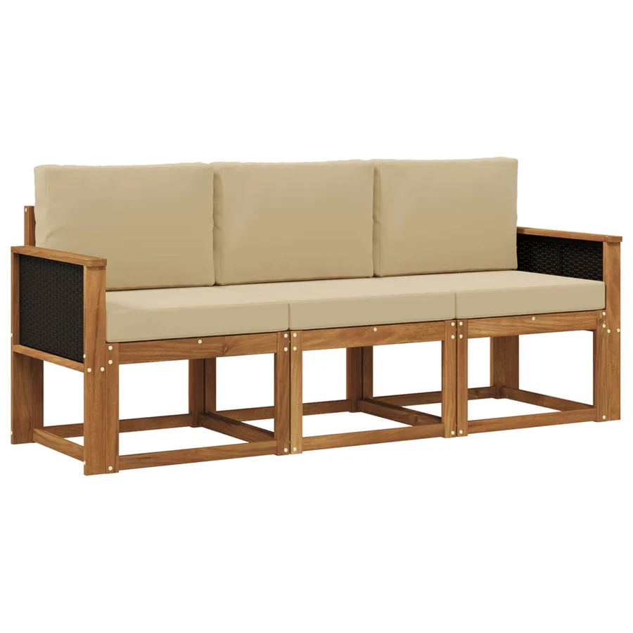 Ensemble de canapés d'extérieur avec coussin 3 pcs Naturel - 2