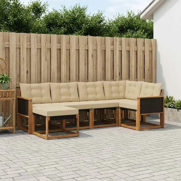 Ensemble de canapés d'extérieur 6 pcs Naturel et Beige