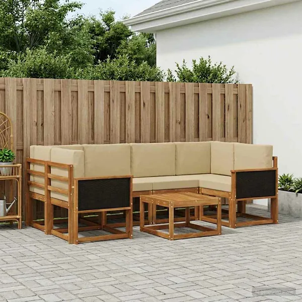 Ensemble de canapés d'extérieur avec coussin 5 pcs Naturel