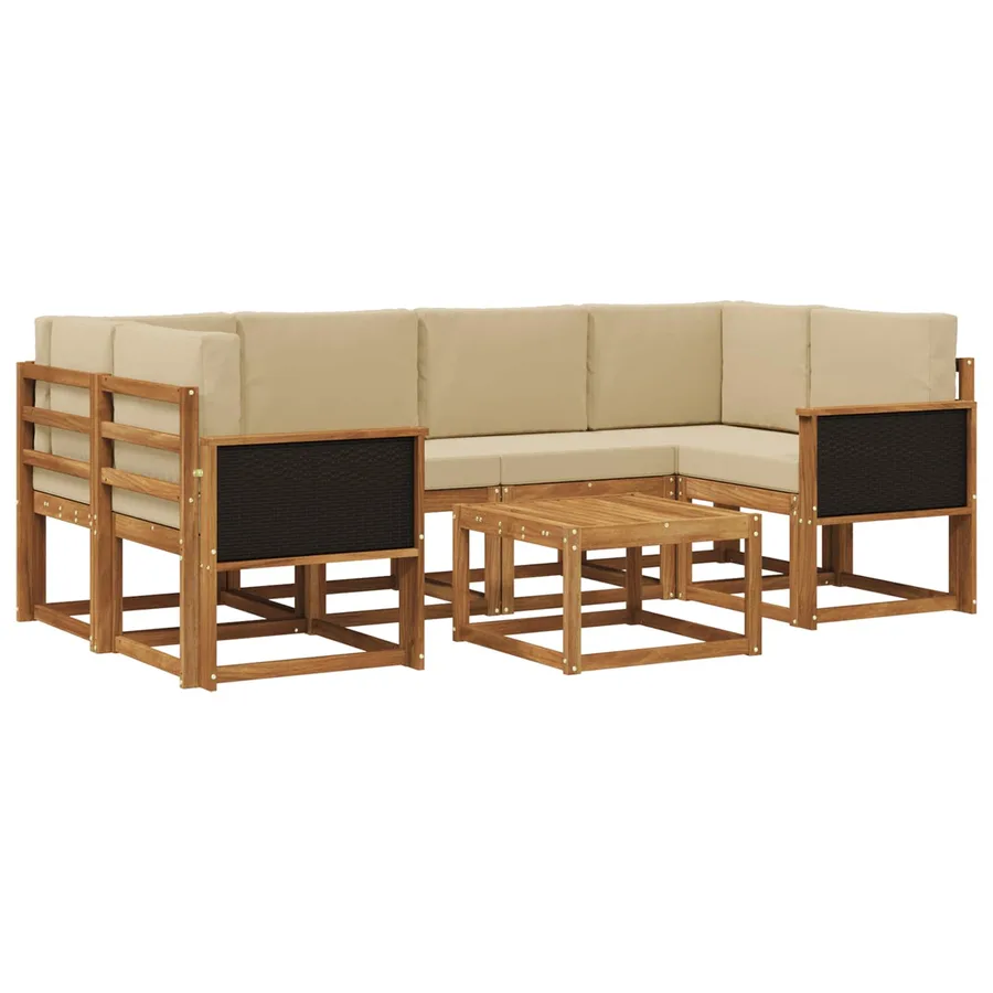 Ensemble de canapés d'extérieur avec coussin 5 pcs Naturel - 2