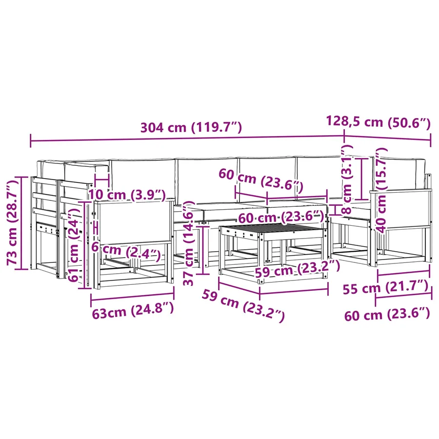 Ensemble de canapés d'extérieur avec coussin 6 pcs - 7