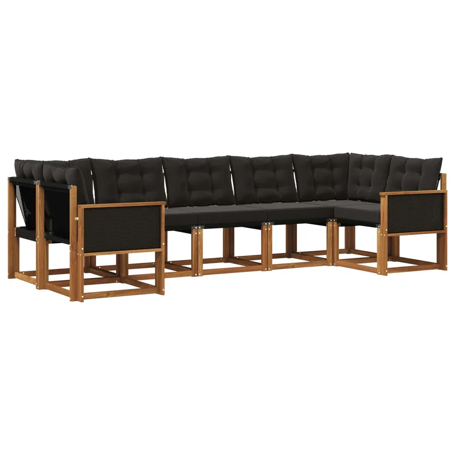 Ensemble de canapés d'extérieur 7 pcs Naturel et noir - 2