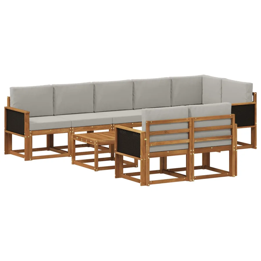 Ensemble de canapés d'extérieur 9 pcs Naturel et gris clair - 2