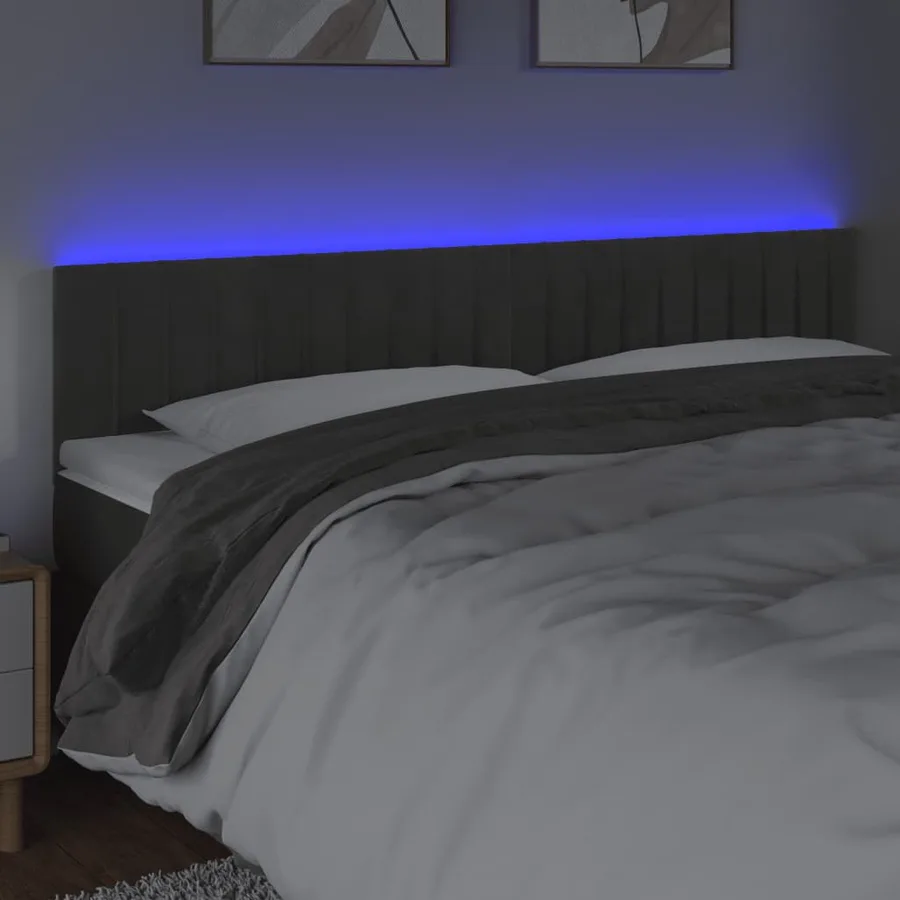 Tête de lit à LED Gris foncé 200x5x78/88 cm Velours - 3