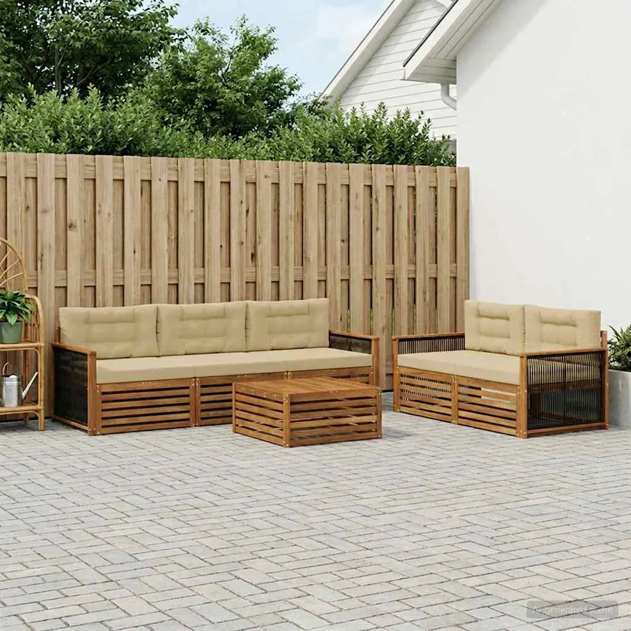 Ensemble de canapés d'extérieur 6 pcs Naturel et Beige