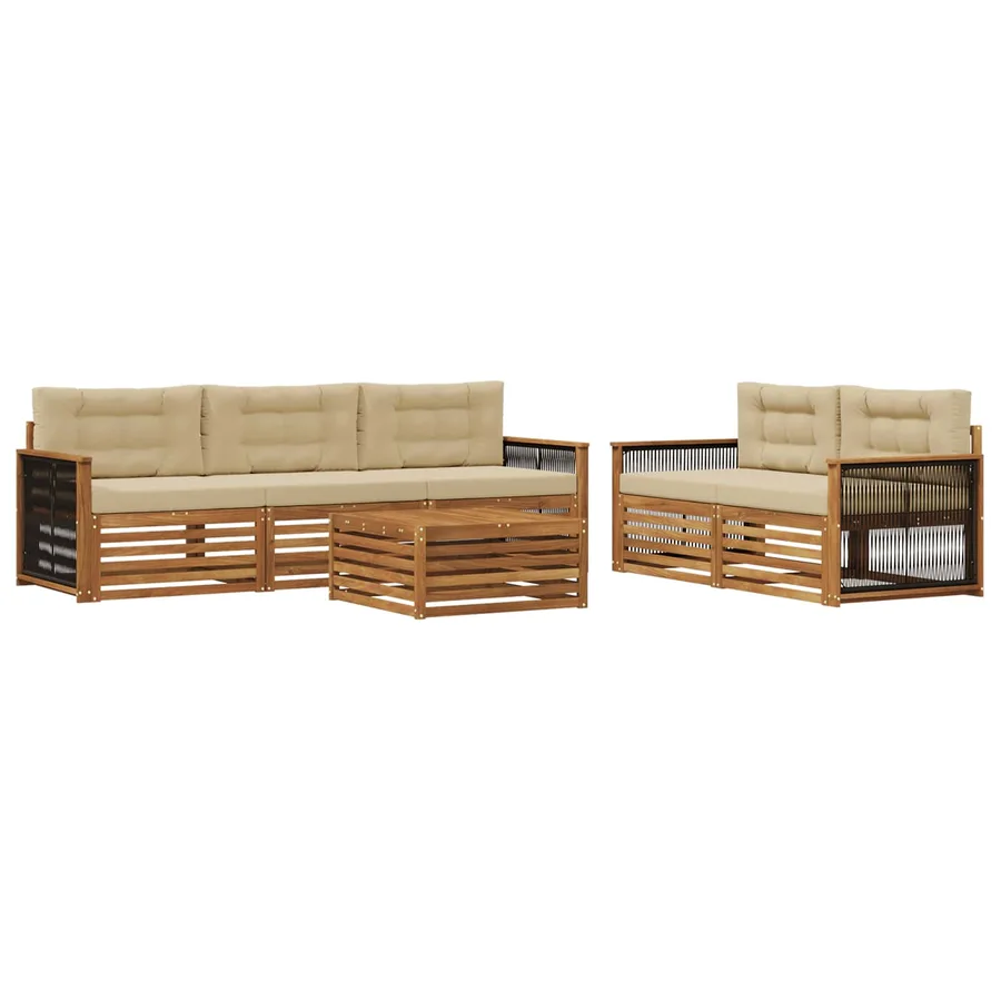 Ensemble de canapés d'extérieur 6 pcs Naturel et Beige - 2