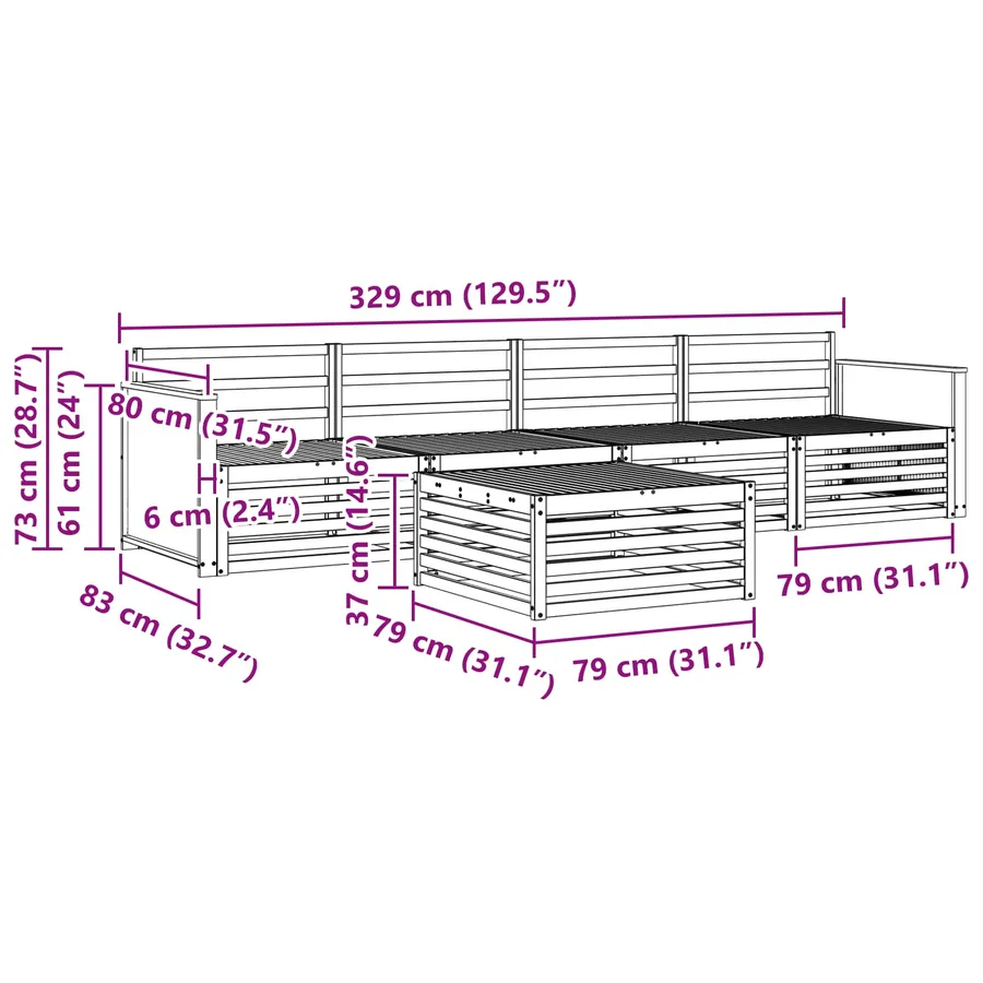 Ensemble de canapés d'extérieur 5 pcs Naturel - 7