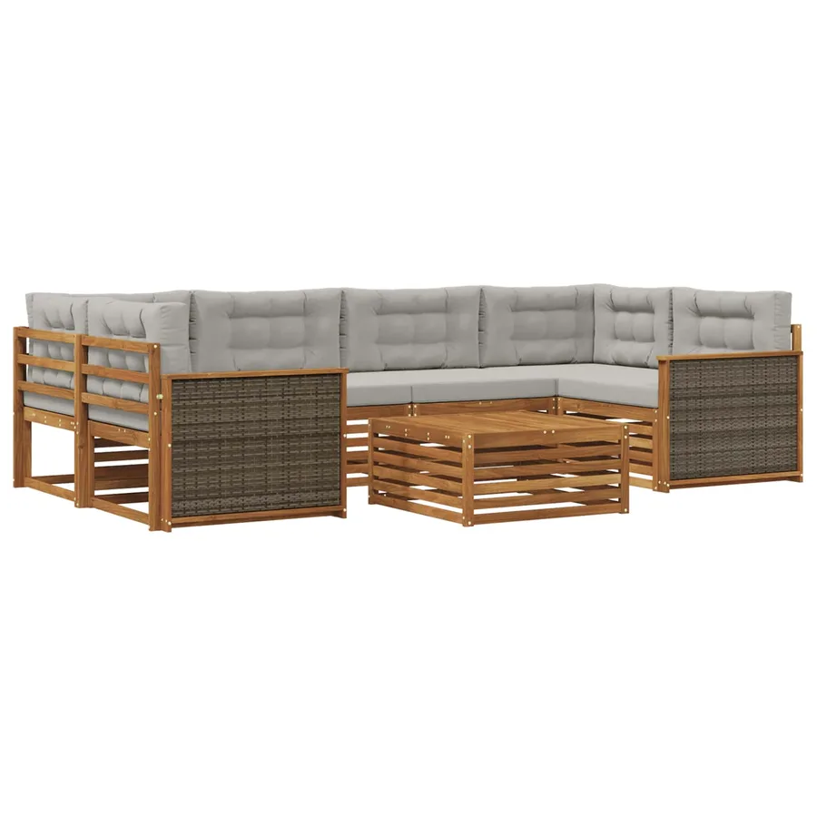 Ensemble de canapés d'extérieur 7 pcs Naturel et gris clair - 2