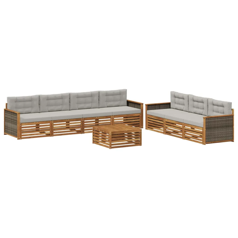 Ensemble de canapés d'extérieur 8 pcs Naturel et gris clair - 2