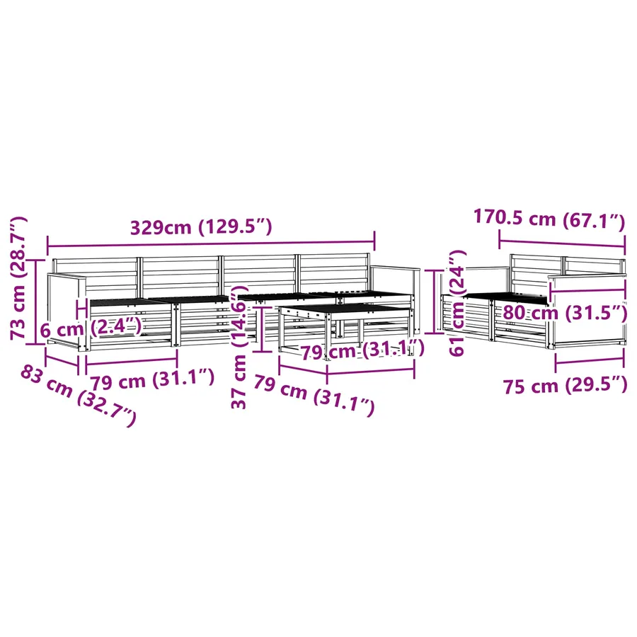 Ensemble de canapés d'extérieur 7 pcs Naturel - 8