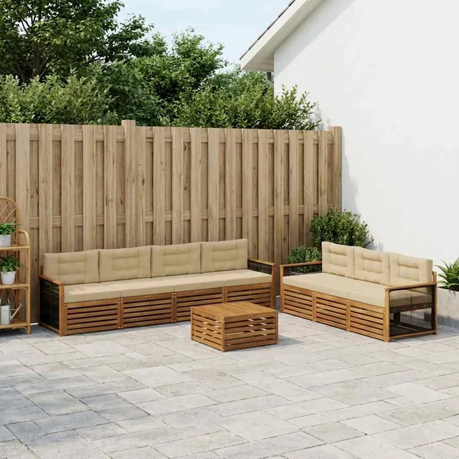 Ensemble de canapés d'extérieur 8 pcs Naturel et Beige