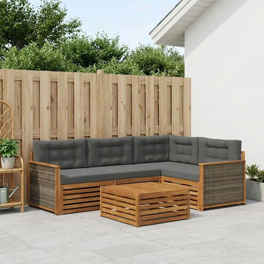 Ensemble de canapés d'extérieur 5 pcs Naturel et Anthracite