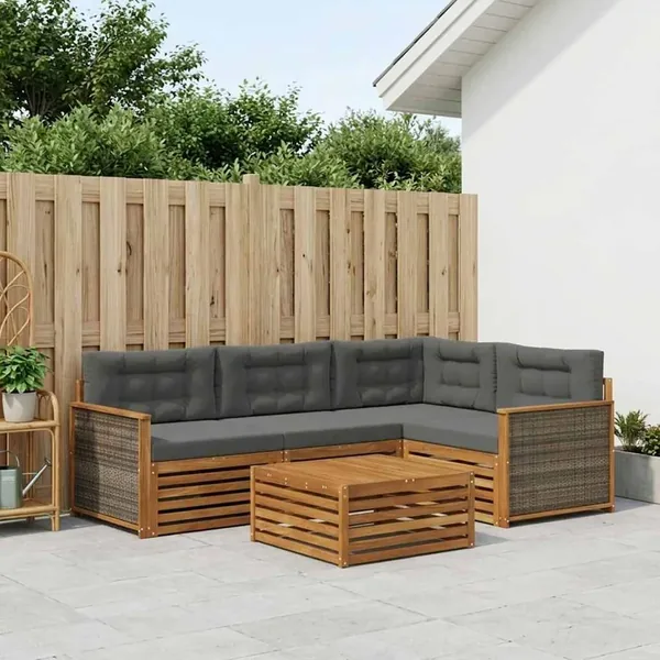 Ensemble de canapés d'extérieur 5 pcs Naturel et Anthracite