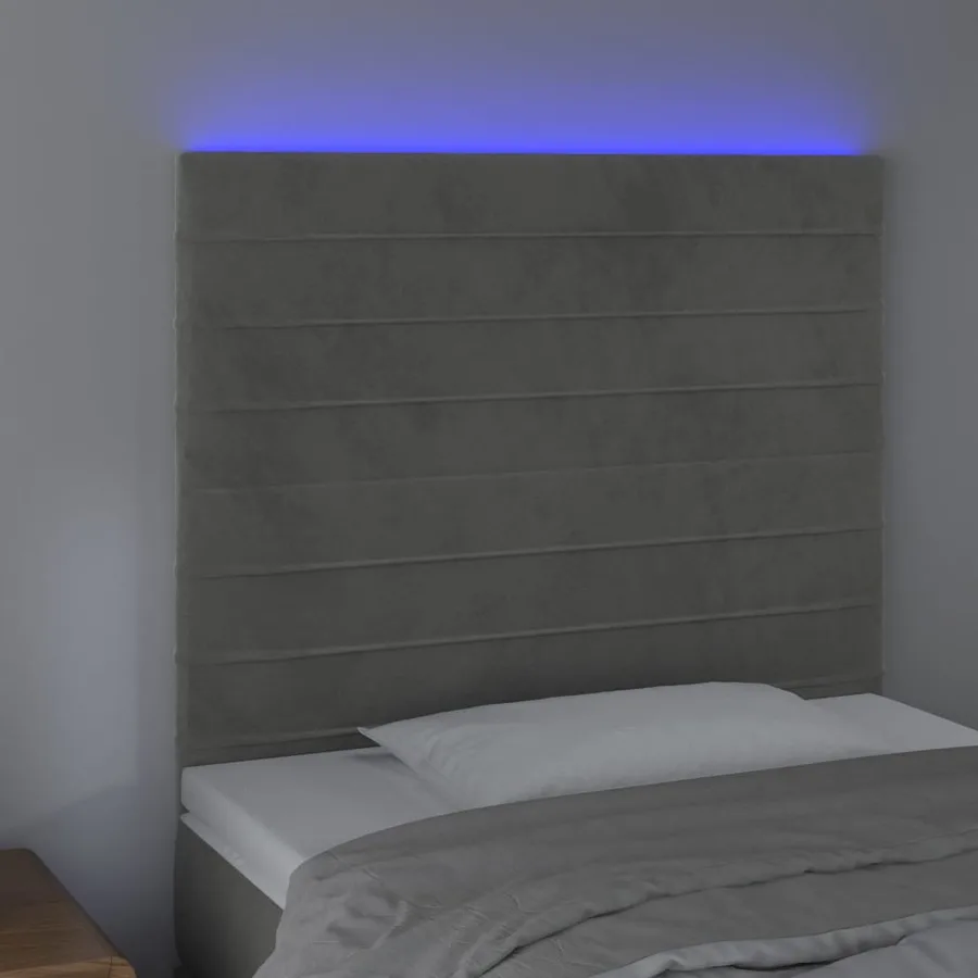 Tête de lit à LED Gris clair 100x5x118/128 cm Velours - 3
