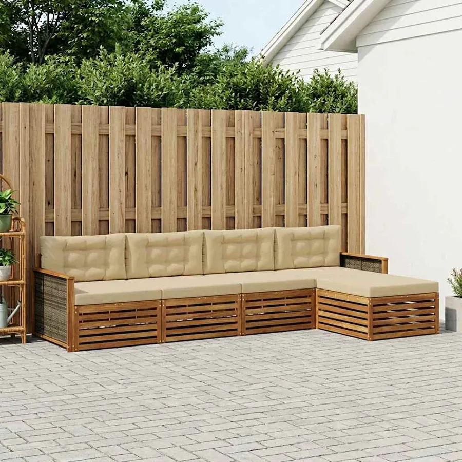 Ensemble de canapés d'extérieur 5 pcs Naturel et Beige