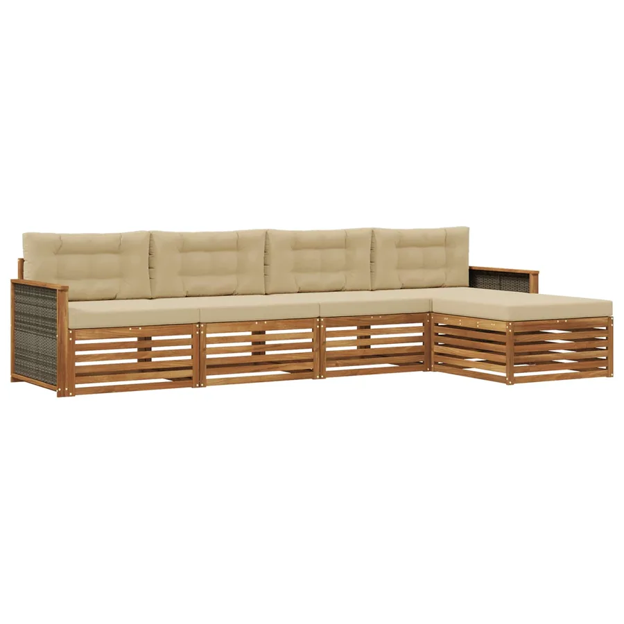 Ensemble de canapés d'extérieur 5 pcs Naturel et Beige - 2
