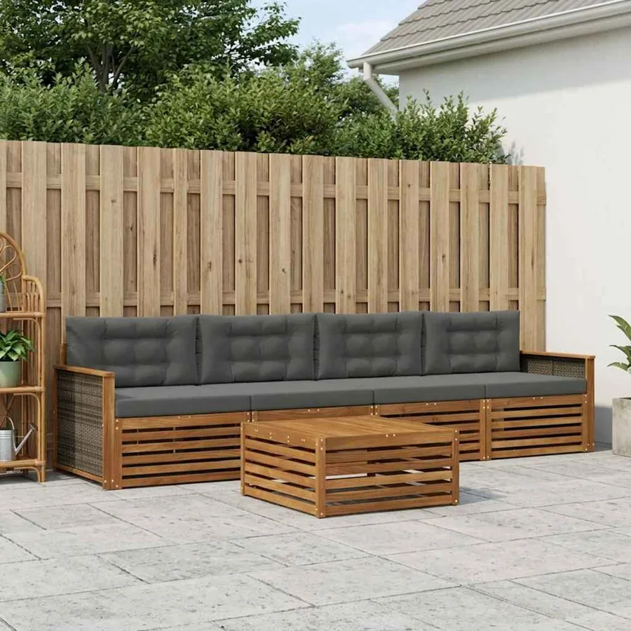 Ensemble de canapés d'extérieur 5 pcs Naturel et Anthracite