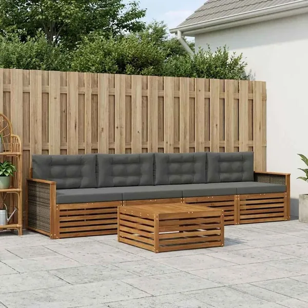 Ensemble de canapés d'extérieur 5 pcs Naturel et Anthracite