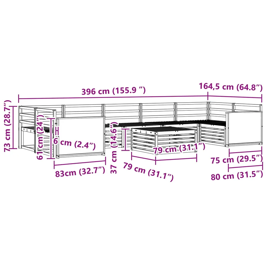 Ensemble de canapés d'extérieur 8 pcs Naturel - 8