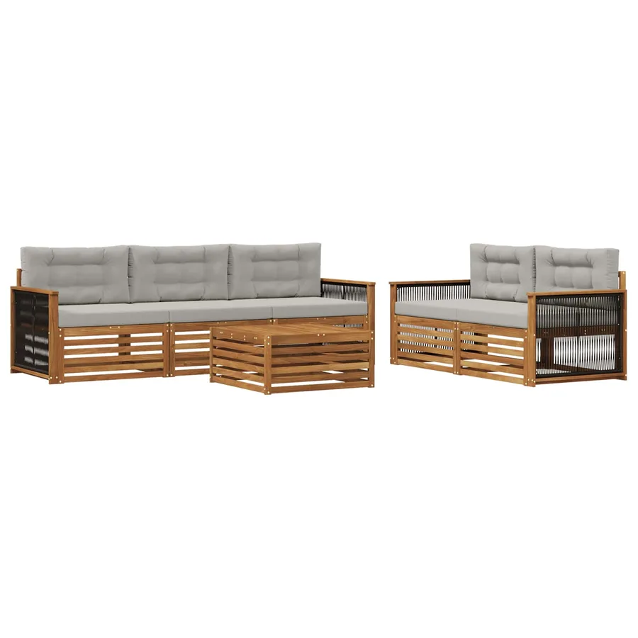 Ensemble de canapés d'extérieur 6 pcs Naturel et gris clair - 2