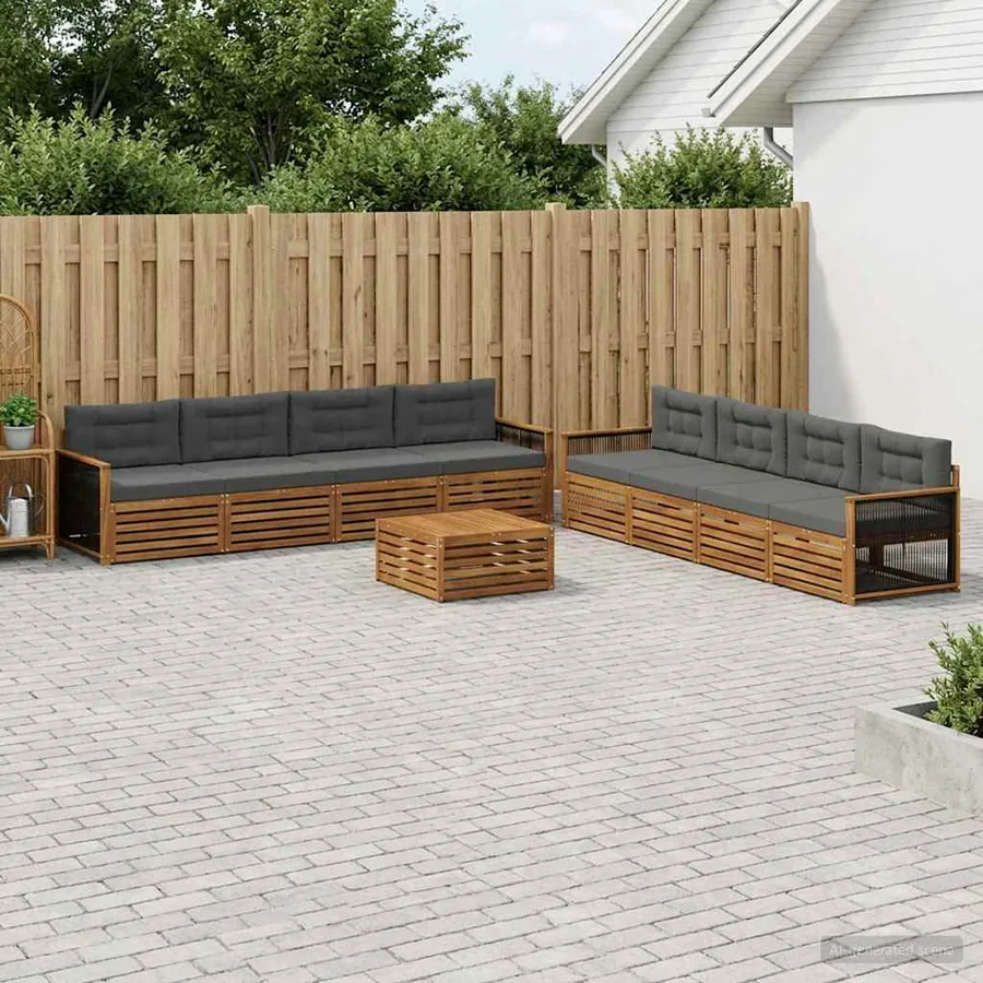 Ensemble de canapés d'extérieur 9 pcs Naturel et Anthracite