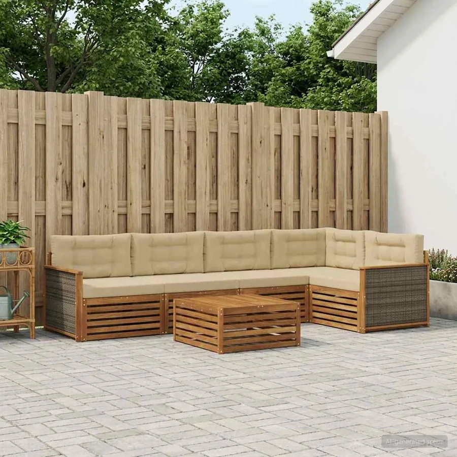 Ensemble de canapés d'extérieur 6 pcs Naturel et Beige