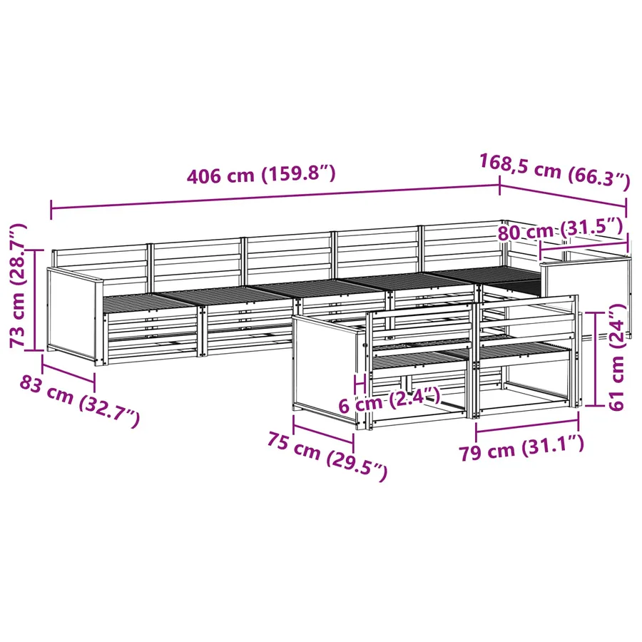 Ensemble de canapés d'extérieur 8 pcs Naturel - 7