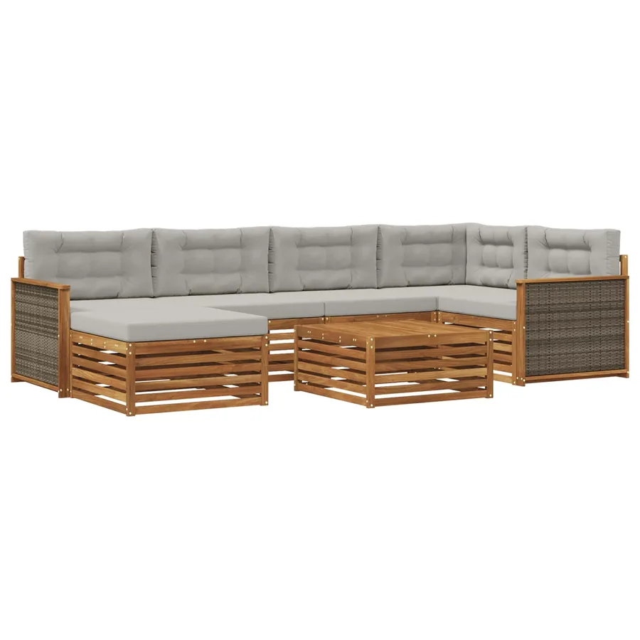 Ensemble de canapés d'extérieur 7 pcs Naturel et gris clair - 2