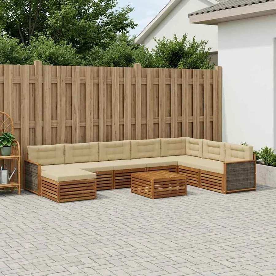Ensemble de canapés d'extérieur 9 pcs Naturel et Beige