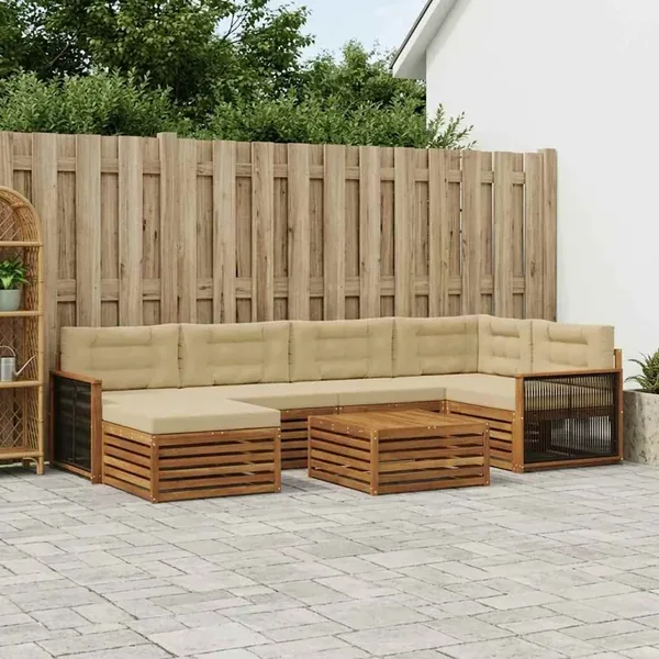 Ensemble de canapés d'extérieur 7 pcs Naturel et Beige
