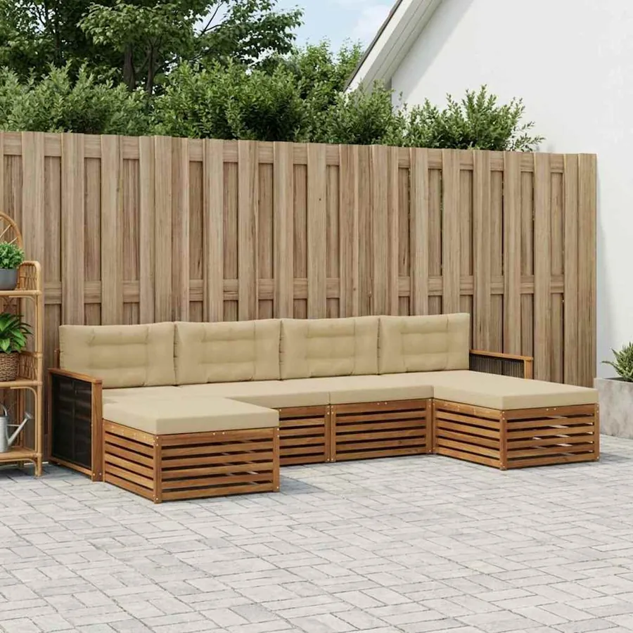 Ensembles de canapés avec coussin 6 pcs Bois d'Acacia Massif