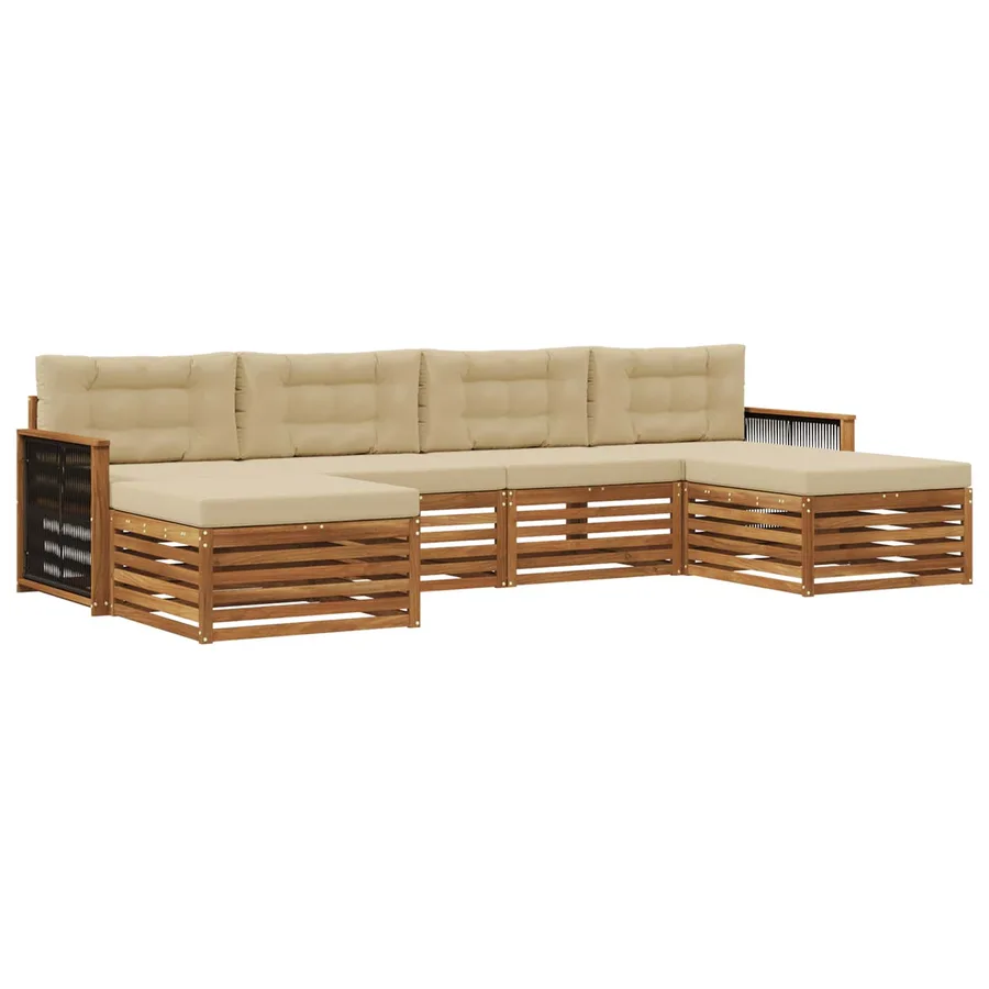 Ensembles de canapés avec coussin 6 pcs Bois d'Acacia Massif - 2