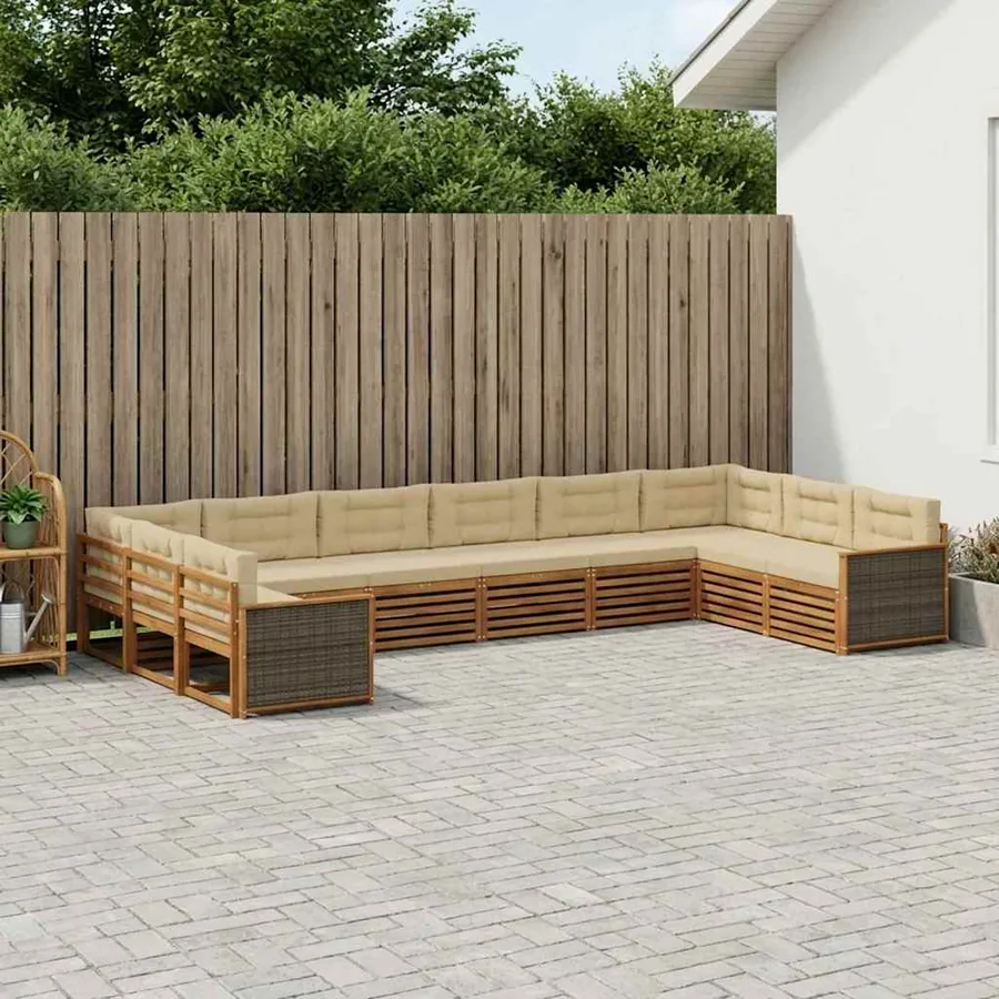 Ensembles de canapés avec coussin 10 pcs Bois d'Acacia Massif