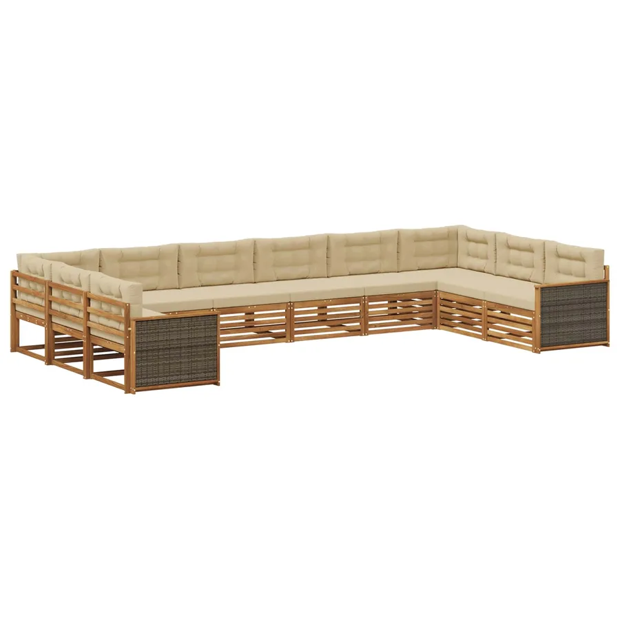 Ensembles de canapés avec coussin 10 pcs Bois d'Acacia Massif - 2
