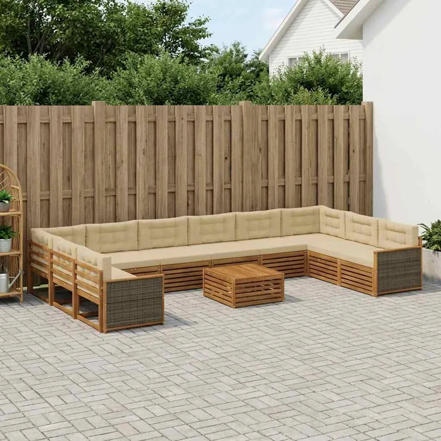 Ensembles de canapés avec coussin 11 pcs Bois d'Acacia Massif